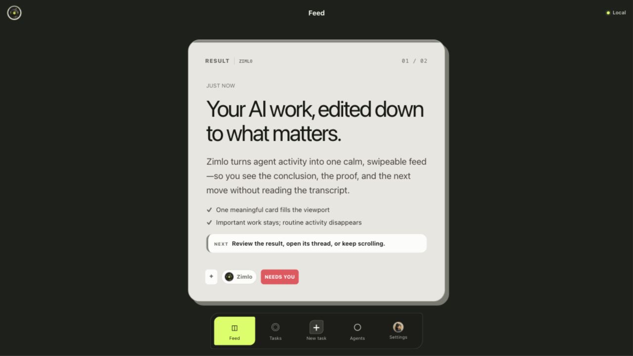 Zimlo's English one-card Feed on macOS